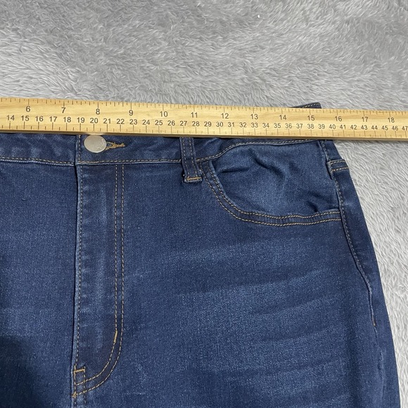 Flamingo Jeans Womens Size XL Flare Bell Bottom Distressed Dark Wash High Rise‎ - Picture 4 of 8